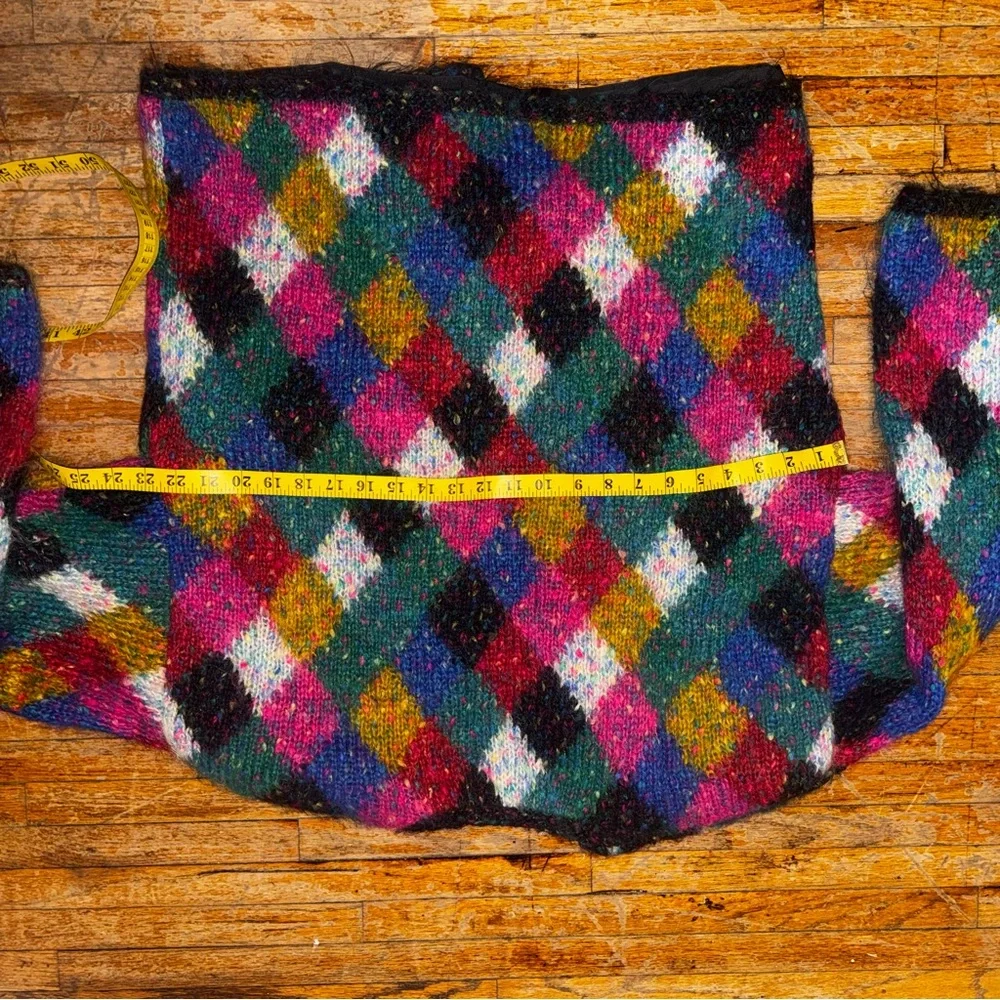 Vintage Jane's Closet Fuzzy Diamond Wool Blend Colorful Knit Cardigan Sweater XL - Picture 3 of 4